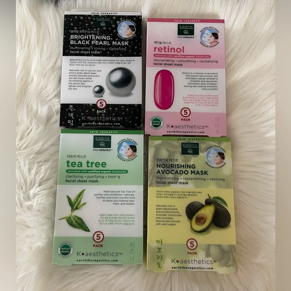 4 pack 20 pieces Earth Therapeutics Facial Sheet Skin Masks From Korea